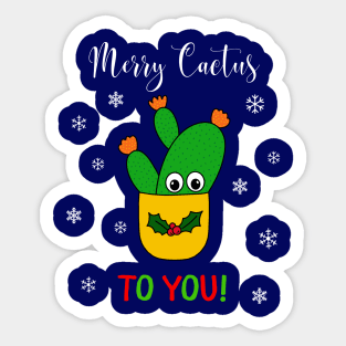 Merry Cactus To You - Opuntia Microdasys Cactus In Christmas Holly Pot Sticker